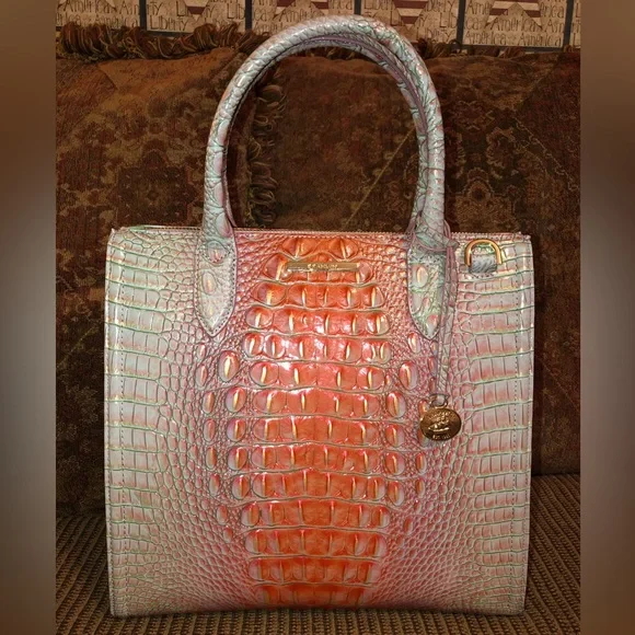 NWT-Brahmin-Caroline Satchel-Flirty Ombré Melbourne-Croc Embossed Leather-$345 - Picture 2 of 14